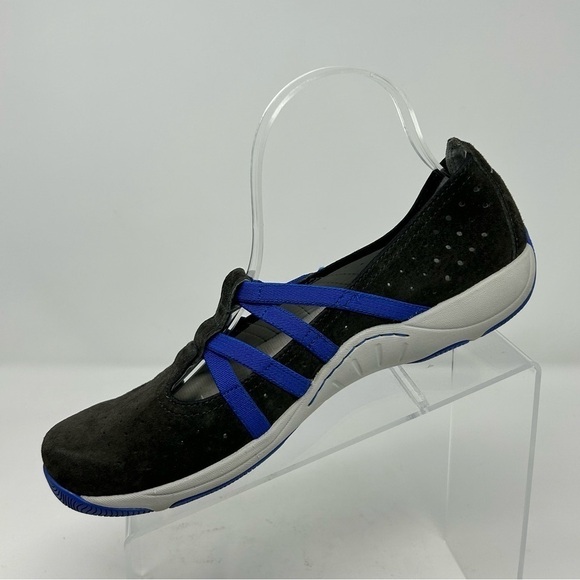 Dansko Hope Black Leather & Royal Blue Stretch Fabric Mary Janes Loafers Size 40 - Picture 3 of 13